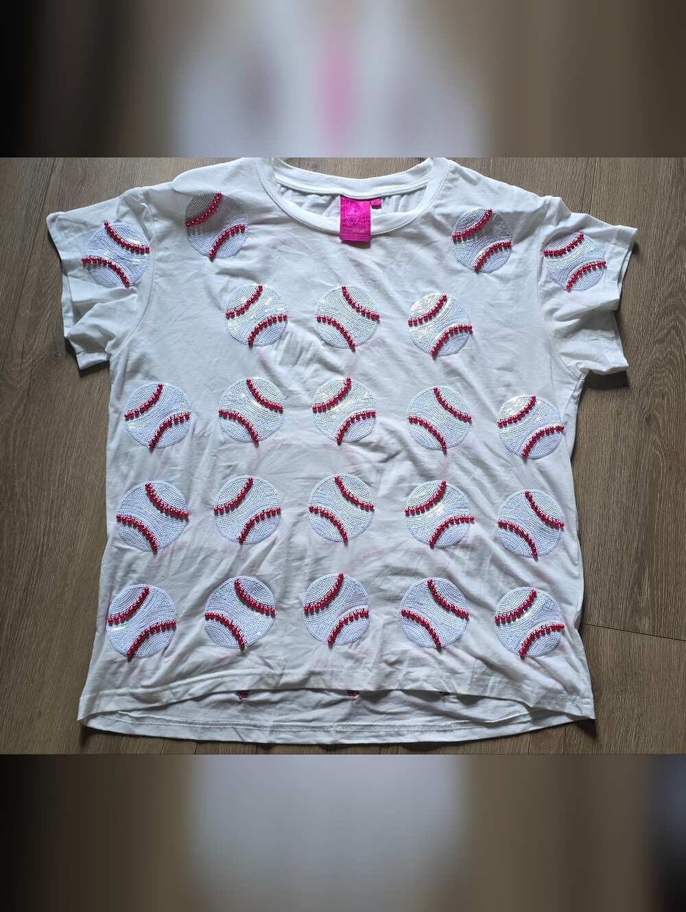 Queen of Sparkles White Sequin Baseball Tee